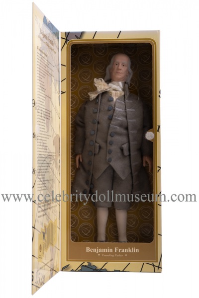 Benjamin Franklin talking doll box open flap